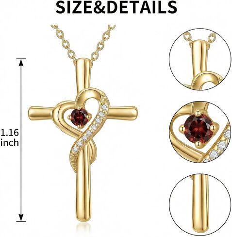 14K Gold Birthstone Cross Necklace for Women,Faith Jewelry Gift for women in Kuwait