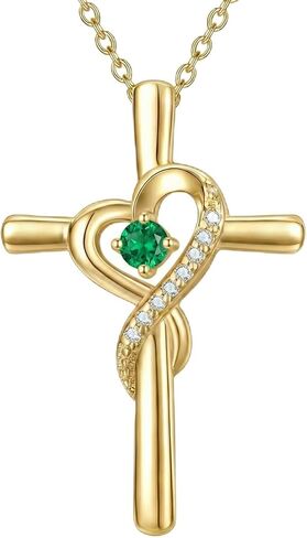 14K Gold Birthstone Cross Necklace for Women,Faith Jewelry Gift for women in Kuwait