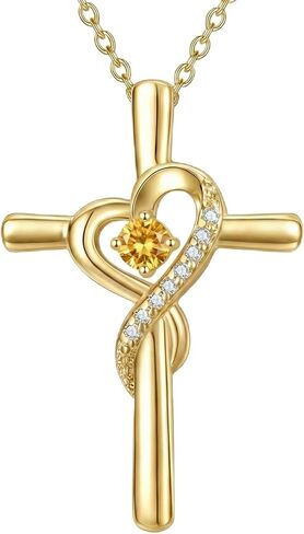 14K Gold Birthstone Cross Necklace for Women,Faith Jewelry Gift for women in Kuwait