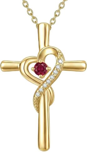 14K Gold Birthstone Cross Necklace for Women,Faith Jewelry Gift for women in Kuwait
