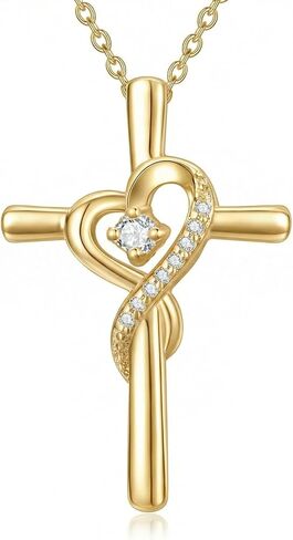14K Gold Birthstone Cross Necklace for Women,Faith Jewelry Gift for women in Kuwait