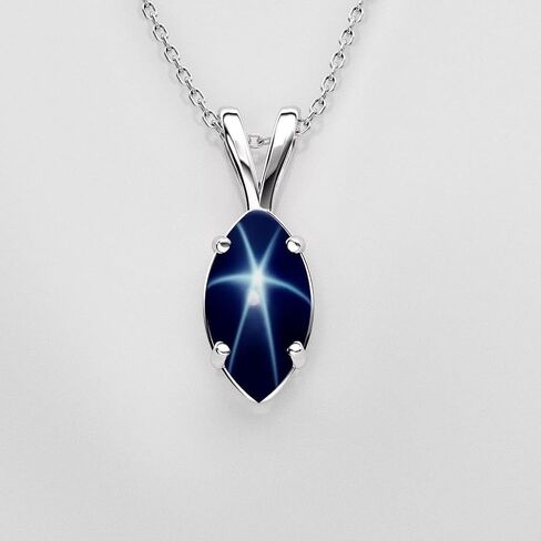 TSNjewelry Genuine Blue Star Sapphire Marquise Pendant in 925 Sterling Silver Handmade in USA in Saudi Arabia