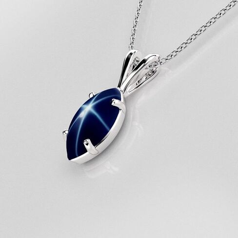 TSNjewelry Genuine Blue Star Sapphire Marquise Pendant in 925 Sterling Silver Handmade in USA in Saudi Arabia