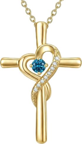 14K Gold Birthstone Cross Necklace for Women,Faith Jewelry Gift for women in Kuwait
