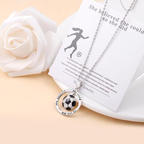 Dainty Soccer Necklace for Women - 925 Sterling Silver Mobius Soccer Ball Jewelry for Sports Lover She Believed She Could so She Did Necklaces Inspirational Gifts for Graduation Birthday in Saudi Arabia