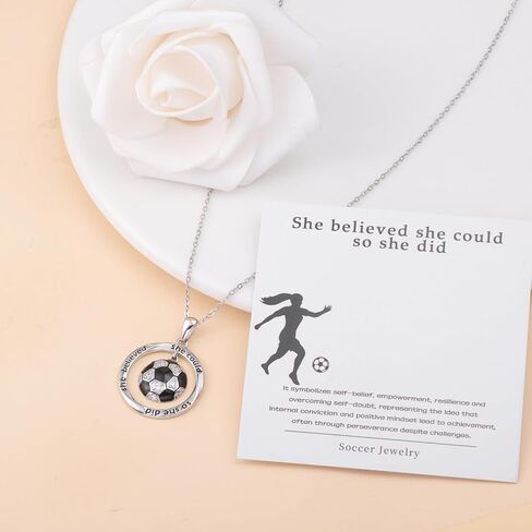 Dainty Soccer Necklace for Women - 925 Sterling Silver Mobius Soccer Ball Jewelry for Sports Lover She Believed She Could so She Did Necklaces Inspirational Gifts for Graduation Birthday in Saudi Arabia