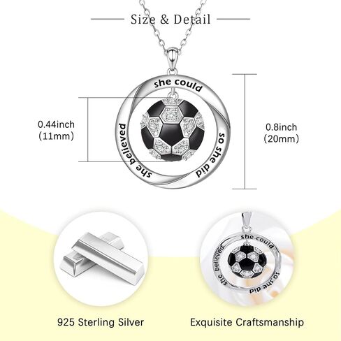 Dainty Soccer Necklace for Women - 925 Sterling Silver Mobius Soccer Ball Jewelry for Sports Lover She Believed She Could so She Did Necklaces Inspirational Gifts for Graduation Birthday in Saudi Arabia
