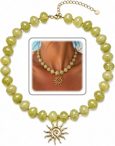 Colorful Chunky Beaded Necklace for Women,Resin Beaded Necklace Boho Statement Choker Necklaces Sun Pendant Necklace Summer Beach Jewelry Trendy Necklaces Non Tarnish Layered for Birthday Beach Party Jewelry Gifts in Kuwait