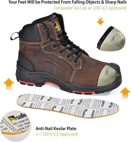 SAFETOE Safety Boots for Men Composite Toe Work Boots Lightweight Cow Leather Puncture Proof Slip On Work Boots Wide Fit (Size 7) in Saudi Arabia