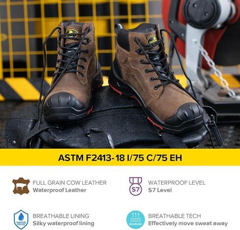 SAFETOE Safety Boots for Men Composite Toe Work Boots Lightweight Cow Leather Puncture Proof Slip On Work Boots Wide Fit (Size 7) in Saudi Arabia