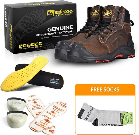 SAFETOE Safety Boots for Men Composite Toe Work Boots Lightweight Cow Leather Puncture Proof Slip On Work Boots Wide Fit (Size 7) in Saudi Arabia
