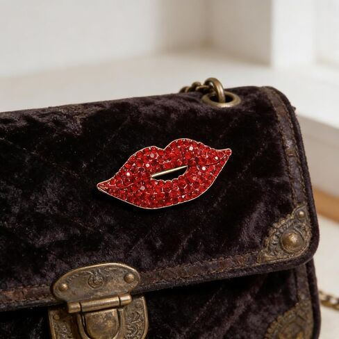 Brooch Pins for Women Fashion Crystal Rhinestone Pearl Jewelry, Red Lips Rhinestone Brooch Pin, Crystal Shining Mouth Design, Party Wedding Jewelry Accessories Gift in Saudi Arabia