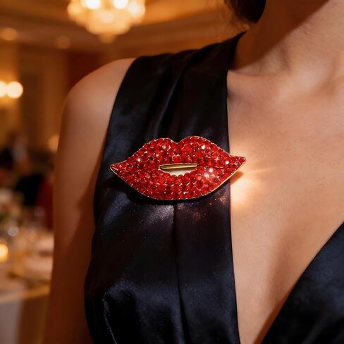 Brooch Pins for Women Fashion Crystal Rhinestone Pearl Jewelry, Red Lips Rhinestone Brooch Pin, Crystal Shining Mouth Design, Party Wedding Jewelry Accessories Gift in Saudi Arabia