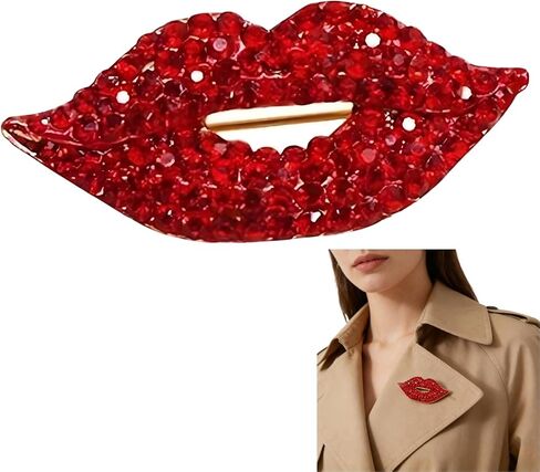 Brooch Pins for Women Fashion Crystal Rhinestone Pearl Jewelry, Red Lips Rhinestone Brooch Pin, Crystal Shining Mouth Design, Party Wedding Jewelry Accessories Gift in Saudi Arabia