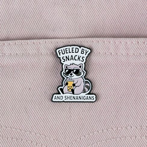 Fueled By Snacks And Shenanigans Chaotic Raccoon Snack Humor Enamel Pin, Cute Raccoon Chaos Pin Brooch, Snacky Trash Panda Brooch Badge, Snack Foodie Lapel Badges, Funny Quirky Gift For Sassy Girl Women Sarcastic Friend Snack Lover, Chaotic Animal Accesso in Saudi Arabia