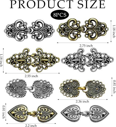 8-Pack Vintage Sweater Clips for Women Decorative Metal Shawl Fastener Retro Cardigan Collar Brooch Loose Dress Back Cinch Antique Shirt Tightener Accessories Set in Saudi Arabia
