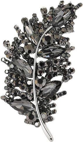 Leaf Brooch Sparkling Feather Brooch Black Crystal Rhinestone Pins for Women Elegant Jewelry Pins for Women Dress Accessories in Saudi Arabia