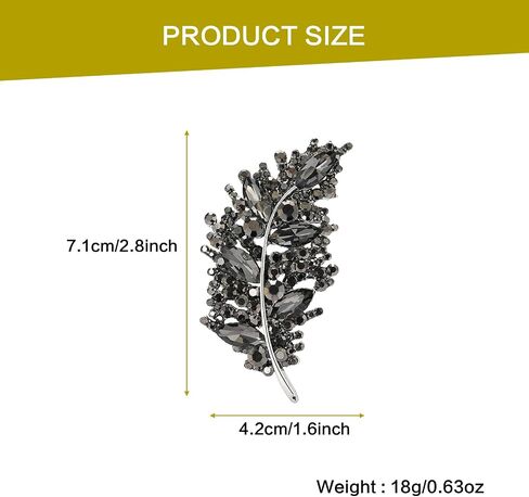 Leaf Brooch Sparkling Feather Brooch Black Crystal Rhinestone Pins for Women Elegant Jewelry Pins for Women Dress Accessories in Saudi Arabia