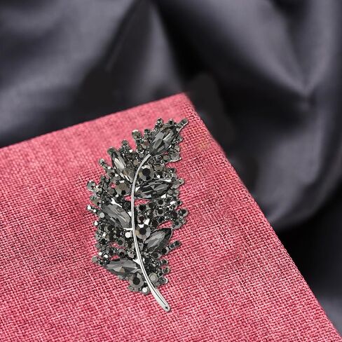 Leaf Brooch Sparkling Feather Brooch Black Crystal Rhinestone Pins for Women Elegant Jewelry Pins for Women Dress Accessories in Saudi Arabia