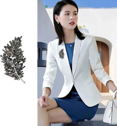 Leaf Brooch Sparkling Feather Brooch Black Crystal Rhinestone Pins for Women Elegant Jewelry Pins for Women Dress Accessories in Saudi Arabia