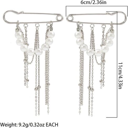 White Pearls Silver Tassel Chain Brooch Y2K Punk Gothic Aesthetic Tassels Hanging Brooch Pins Metal Chains Pearl Pendant Brooches And Pins For Women Man Suit Full Dress Clothing Jewelry Accessories in Saudi Arabia