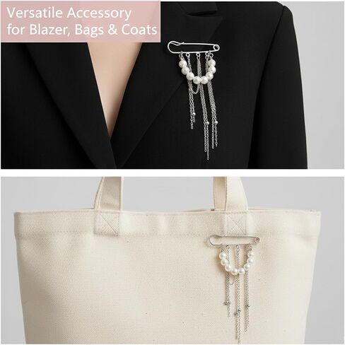 White Pearls Silver Tassel Chain Brooch Y2K Punk Gothic Aesthetic Tassels Hanging Brooch Pins Metal Chains Pearl Pendant Brooches And Pins For Women Man Suit Full Dress Clothing Jewelry Accessories in Saudi Arabia