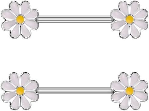 14G Enamel Daisy Flower Nipple Rings Cute Surgical Steel Nipple Barbell Nipple Piercing Jewelry for Women in Saudi Arabia