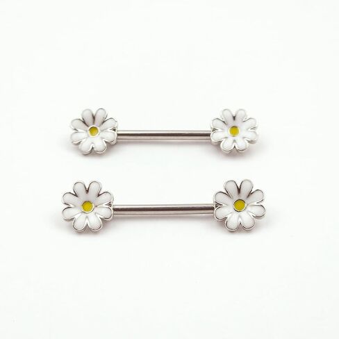 14G Enamel Daisy Flower Nipple Rings Cute Surgical Steel Nipple Barbell Nipple Piercing Jewelry for Women in Saudi Arabia