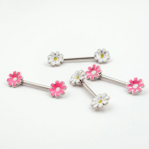 14G Enamel Daisy Flower Nipple Rings Cute Surgical Steel Nipple Barbell Nipple Piercing Jewelry for Women in Saudi Arabia