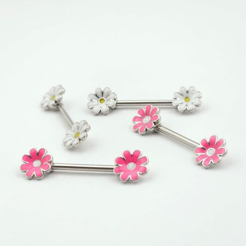 14G Enamel Daisy Flower Nipple Rings Cute Surgical Steel Nipple Barbell Nipple Piercing Jewelry for Women in Saudi Arabia