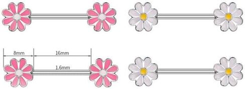 14G Enamel Daisy Flower Nipple Rings Cute Surgical Steel Nipple Barbell Nipple Piercing Jewelry for Women in Saudi Arabia