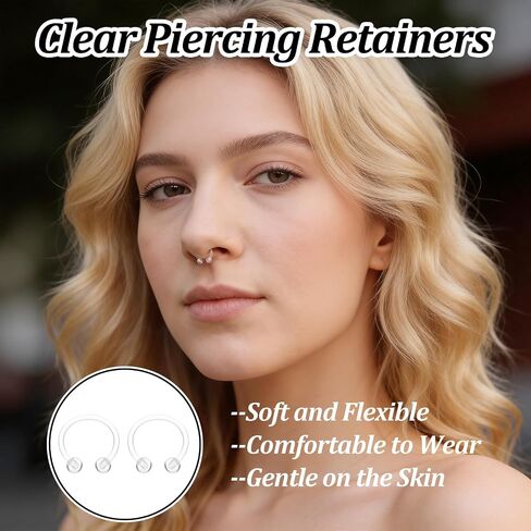 Clear Piercing Retainer - 16 Gauge Plastic Piercings, Acrylic Clear Cartilage Jewelry for Lip Tongue Belly Button Rings in Saudi Arabia