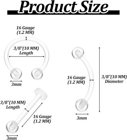 Clear Piercing Retainer - 16 Gauge Plastic Piercings, Acrylic Clear Cartilage Jewelry for Lip Tongue Belly Button Rings in Saudi Arabia