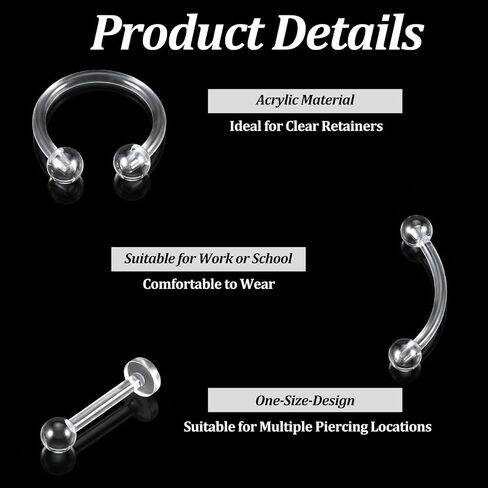 Clear Piercing Retainer - 16 Gauge Plastic Piercings, Acrylic Clear Cartilage Jewelry for Lip Tongue Belly Button Rings in Saudi Arabia