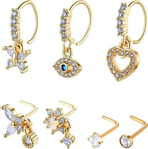 7 Pcs 20g Dangle Nose Rings for Women, Nostril Piercing Jewelry in Saudi Arabia