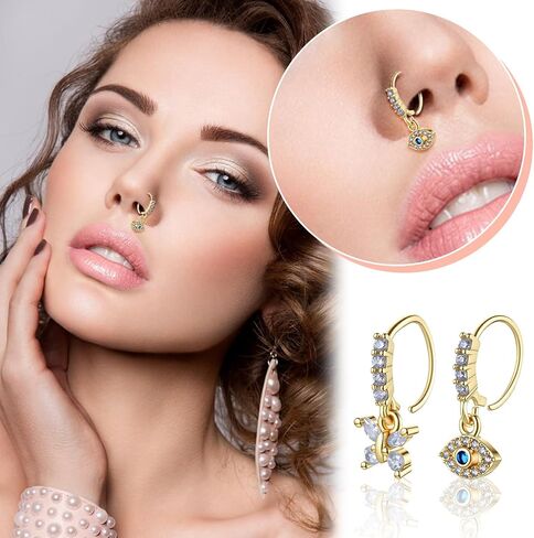 7 Pcs 20g Dangle Nose Rings for Women, Nostril Piercing Jewelry in Saudi Arabia