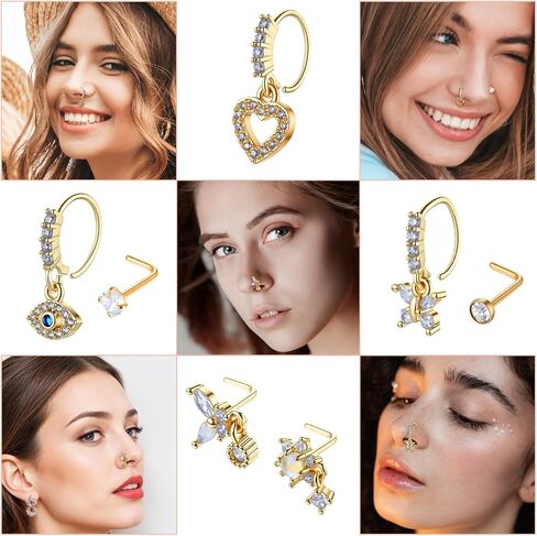 7 Pcs 20g Dangle Nose Rings for Women, Nostril Piercing Jewelry in Saudi Arabia