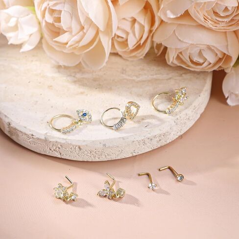 7 Pcs 20g Dangle Nose Rings for Women, Nostril Piercing Jewelry in Saudi Arabia