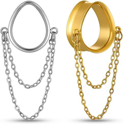 1 Pair Dangle Chain Teardrop Ear Plugs Gauges Expander for Stretched Ears Hypoallergenic 316 Stainless Steel Ear cuff Tunels 00G 8mm-25mm (0G-1") Body Piercing Jewelry in Saudi Arabia