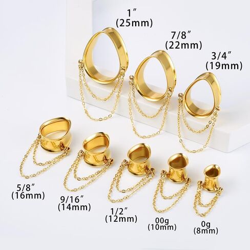 1 Pair Dangle Chain Teardrop Ear Plugs Gauges Expander for Stretched Ears Hypoallergenic 316 Stainless Steel Ear cuff Tunels 00G 8mm-25mm (0G-1") Body Piercing Jewelry in Saudi Arabia