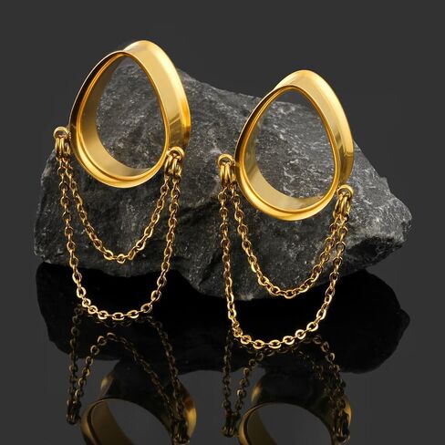 1 Pair Dangle Chain Teardrop Ear Plugs Gauges Expander for Stretched Ears Hypoallergenic 316 Stainless Steel Ear cuff Tunels 00G 8mm-25mm (0G-1") Body Piercing Jewelry in Saudi Arabia