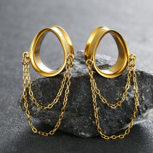1 Pair Dangle Chain Teardrop Ear Plugs Gauges Expander for Stretched Ears Hypoallergenic 316 Stainless Steel Ear cuff Tunels 00G 8mm-25mm (0G-1") Body Piercing Jewelry in Saudi Arabia