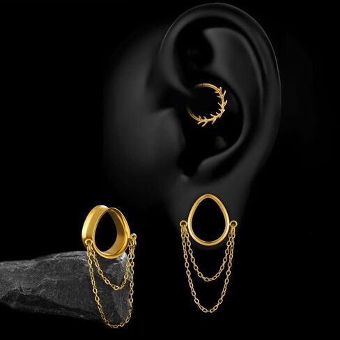 1 Pair Dangle Chain Teardrop Ear Plugs Gauges Expander for Stretched Ears Hypoallergenic 316 Stainless Steel Ear cuff Tunels 00G 8mm-25mm (0G-1") Body Piercing Jewelry in Saudi Arabia