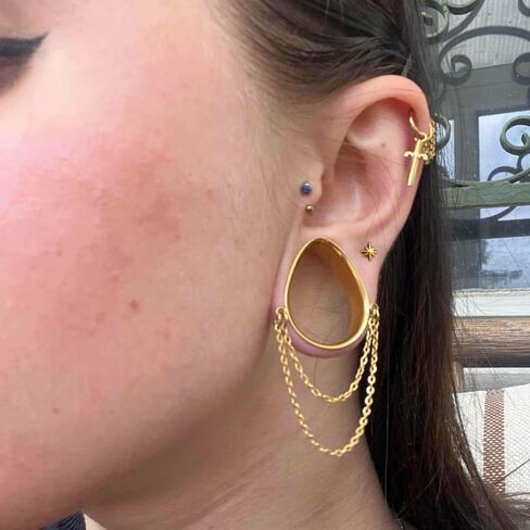 1 Pair Dangle Chain Teardrop Ear Plugs Gauges Expander for Stretched Ears Hypoallergenic 316 Stainless Steel Ear cuff Tunels 00G 8mm-25mm (0G-1") Body Piercing Jewelry in Saudi Arabia
