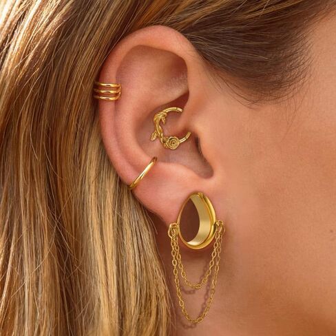 1 Pair Dangle Chain Teardrop Ear Plugs Gauges Expander for Stretched Ears Hypoallergenic 316 Stainless Steel Ear cuff Tunels 00G 8mm-25mm (0G-1") Body Piercing Jewelry in Saudi Arabia