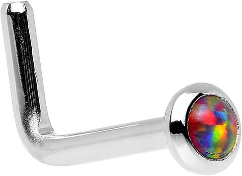Body Candy 14k White Gold 2mm Fire Red Synthetic Opal L Shaped Nose Stud Ring 18 Gauge 1/4" in Kuwait