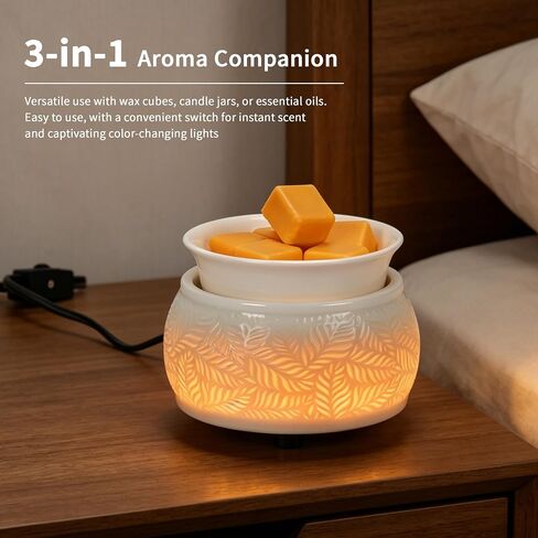 Ceramic Wax Melt Warmer for Scented Wax, 3-in-1 Plug in Electric Candle Diffuser with 7 Color LED Light, Home Decor Gifts in Saudi Arabia