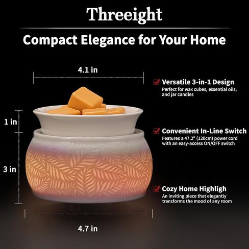 Ceramic Wax Melt Warmer for Scented Wax, 3-in-1 Plug in Electric Candle Diffuser with 7 Color LED Light, Home Decor Gifts in Saudi Arabia