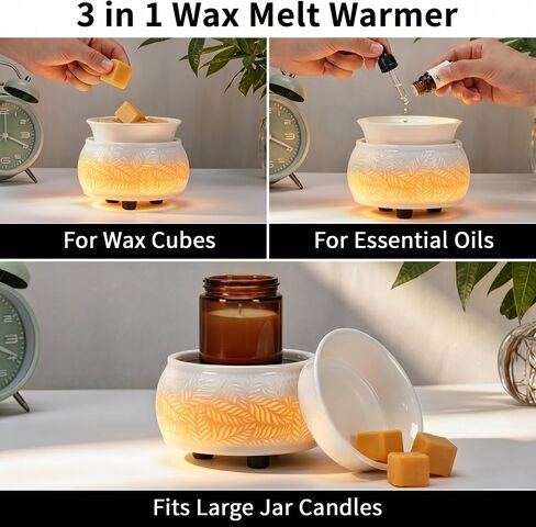 Ceramic Wax Melt Warmer for Scented Wax, 3-in-1 Plug in Electric Candle Diffuser with 7 Color LED Light, Home Decor Gifts in Saudi Arabia