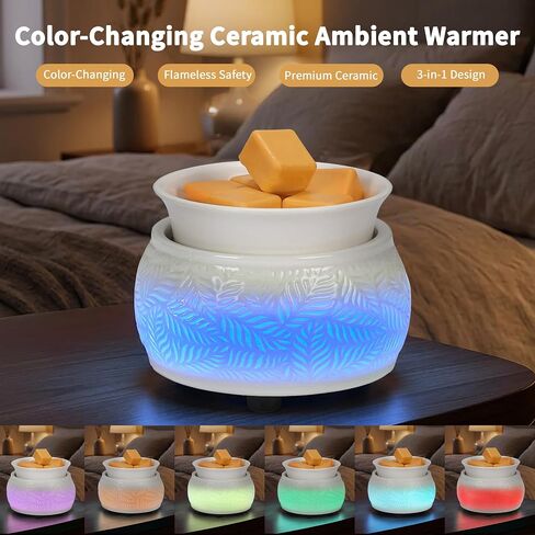 Ceramic Wax Melt Warmer for Scented Wax, 3-in-1 Plug in Electric Candle Diffuser with 7 Color LED Light, Home Decor Gifts in Saudi Arabia